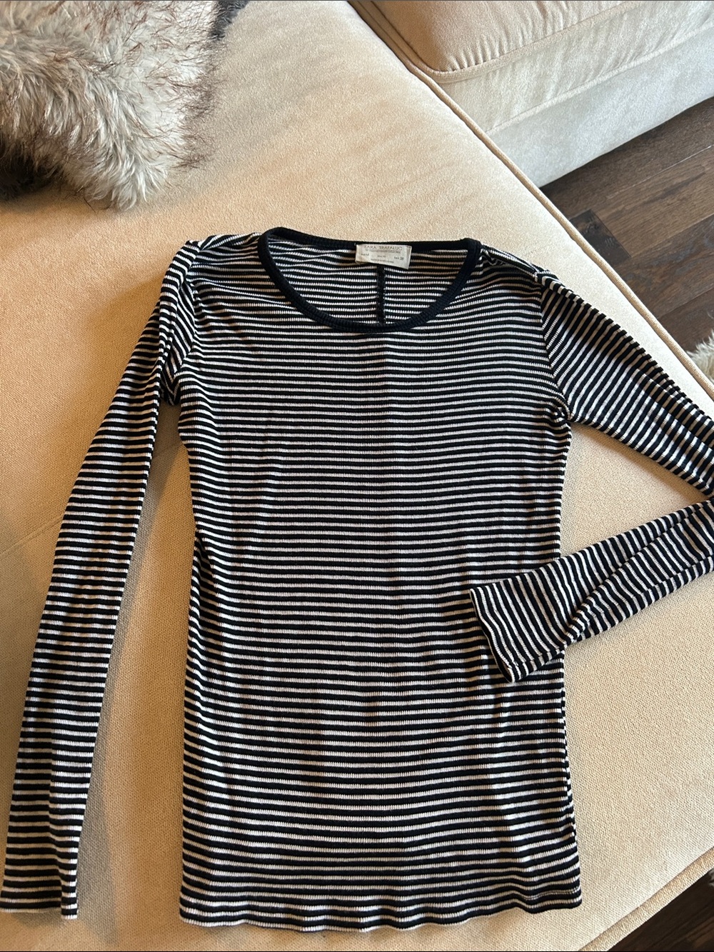 Zara Black and White Striped Long Sleeve Tee